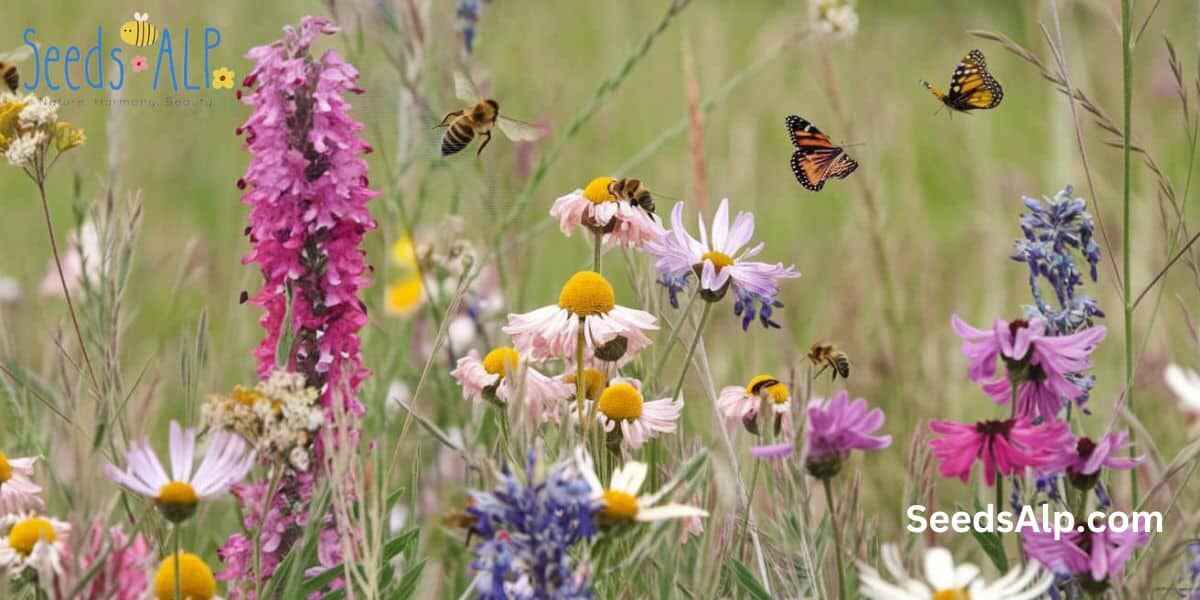 A vibrant garden featuring a variety of flowers grown from the best premium wildflower seeds.